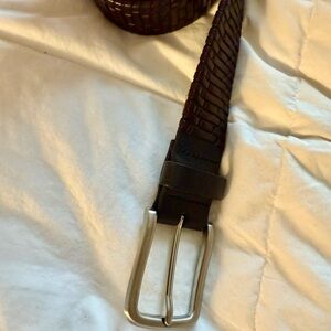 TOMMY BAHAMA Mens Black Fishtail Braid Leather Belt Sz 40